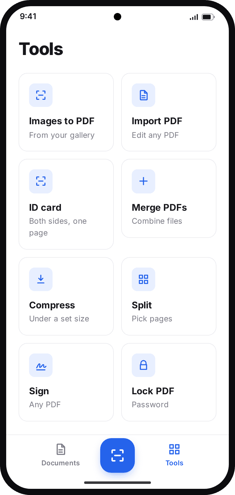 Keepscan Tools: Images to PDF, Import PDF, ID card, Merge PDFs, Compress, Split, Sign and Lock PDF