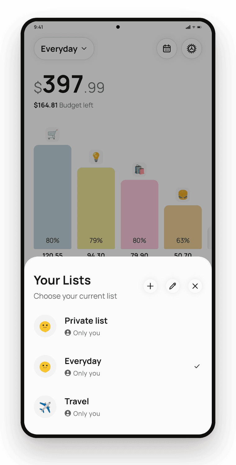 Onetap list picker showing several lists to switch between
