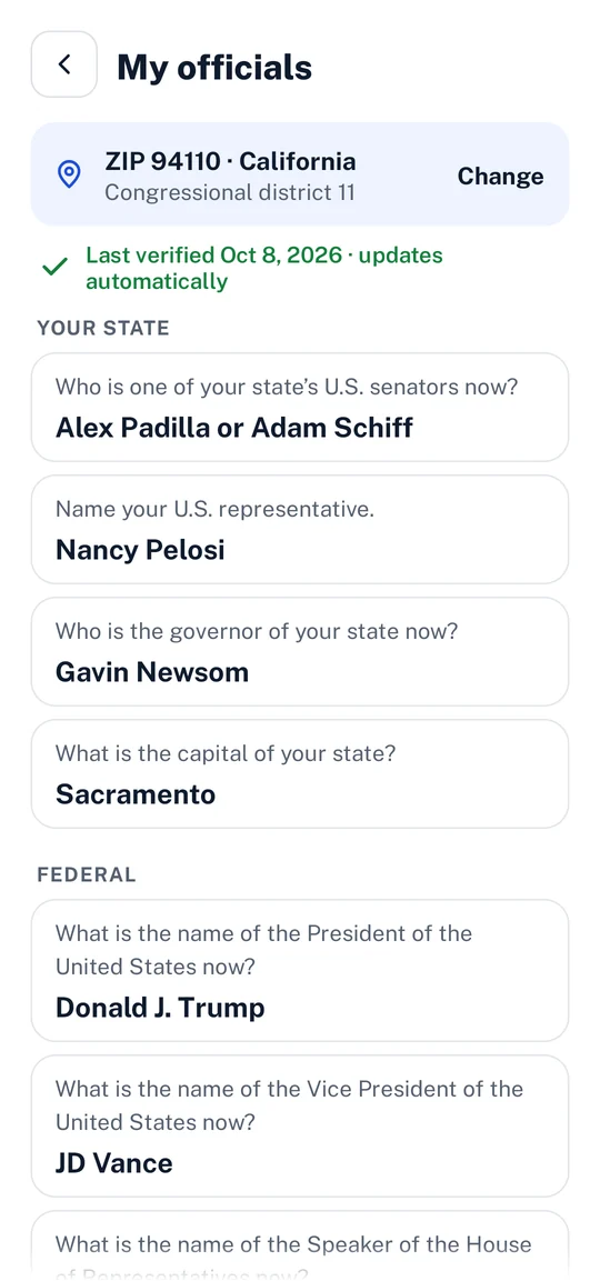 Belong My officials: senators, representative and governor for a California ZIP code