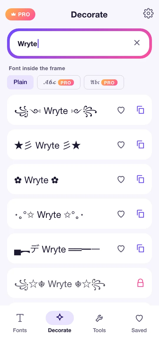 Wryte Decorate: the name Wryte in wings, stars, flowers and blade frames
